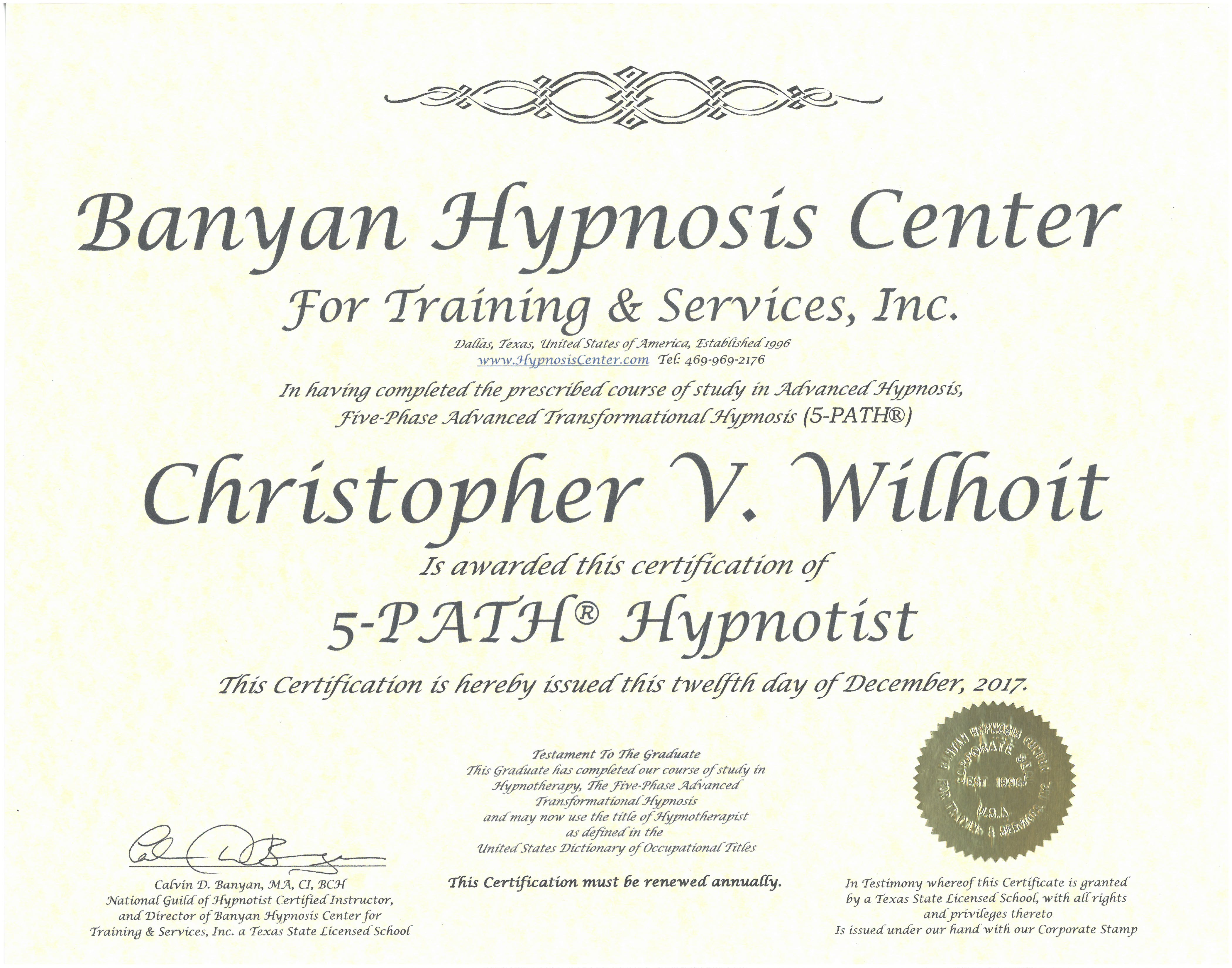 5-Path Hypnosis Cerification - Cal Banyan